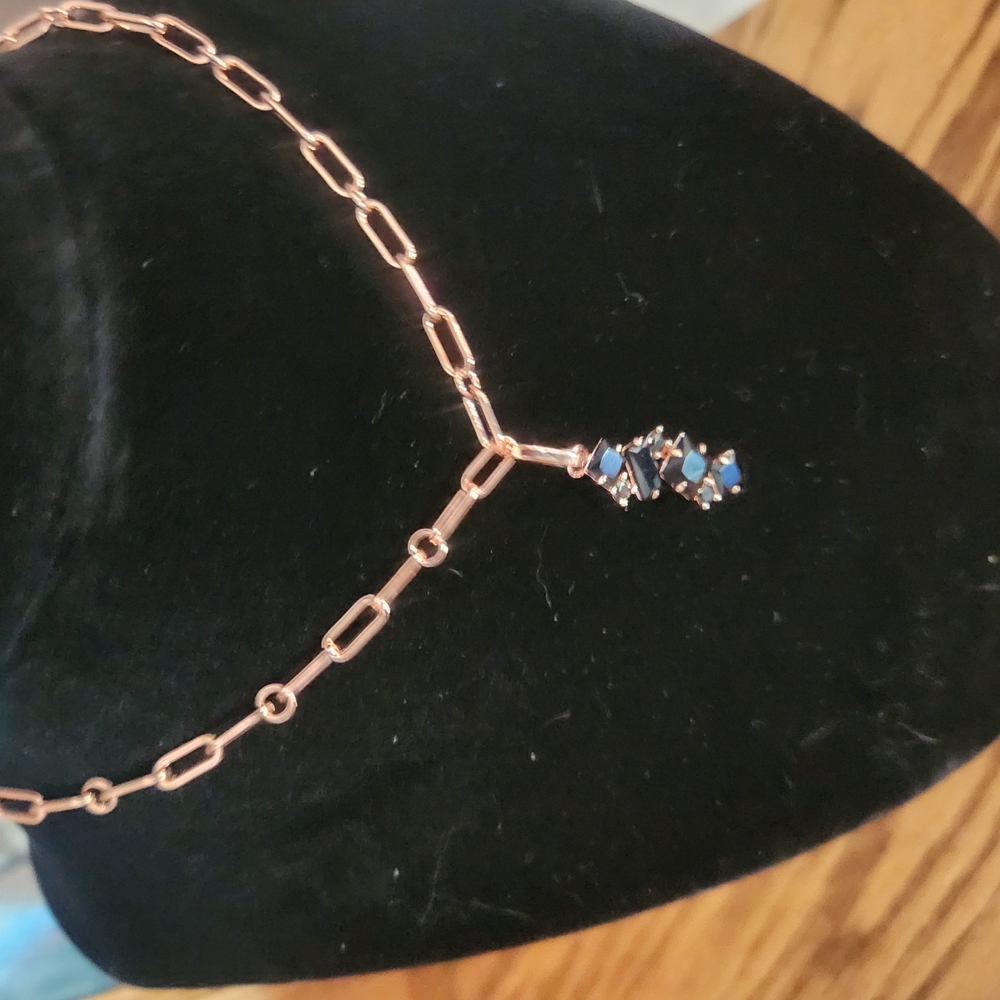 Rose Gold Chain Necklace with Black Onyx Gemstones